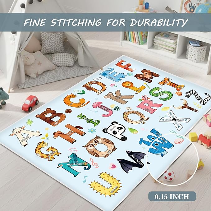 Baby Play Mat, ABC Rug for Kids Playroom, Non Slip Washable Toddler Floor Mat, Alphabet Numbers Colors Learning Classroom Rug for Nursery or Preschool, 4x6 ft