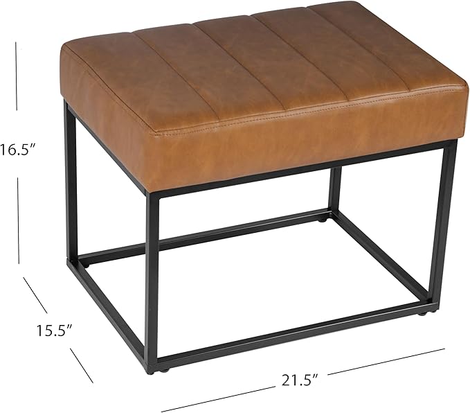 HomePop Theodore Channel Tufted Small Ottoman - Carmel Faux Leather