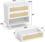 Anmytek White Dresser for Bedroom with 3 Drawers, Modern Wood 3 Drawer Dresser, White Chest of Drawer with Spacious Storage Rattan Dresser for Bedroom H0072