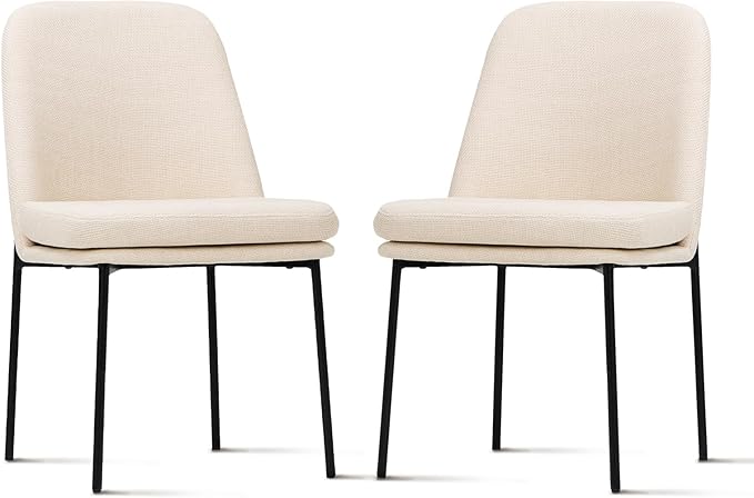 Dining Chairs Set of 2, Modern Dining Chairs, Fabric Upholstered Dining Chairs, Kitchen Chairs with Curved Back and Metal Legs for Dining Room Kitchen Restaurant, Beige