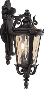 John Timberland Casa Marseille European Outdoor Wall Light Fixture Bronze Scroll 21 3/4" Champagne Hammered Glass for Exterior House Porch Patio Outside Deck Garage Front Door Garden Home