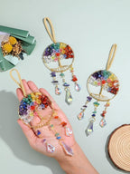 CrystalTears Chakra Crystal Tree Life Hanging Ornament for Wall Window Home Room Decor, Handmade Feng Shui Healing Crystals Gemstone Glass Suncatcher Car Ornament, Crystal Gifts for Women Christmas