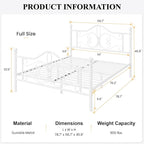 SHA CERLIN Full Size Bed Frame with Headboard,Metal Bed Frame with Butterfly Pattern Design Headboard & Footboard,No Box Spring Needed,Easy Assembly,White