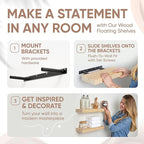Homeforia Wood Floating Shelf 12 inch, High End Solid Natural Wood 12inch Floating Shelves for Wall Mounted, Unfinished Small Wooden Floating Shelves, Heavy Duty Bracket, 12 X 6.5 X 1.75 in, Set of 2
