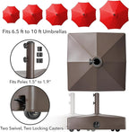 Casafield Patio Umbrella Base, 131lb Capacity, Fillable Heavy Duty Rolling Stand for Outdoor, Patio, Lawn, Deck, Poolside - Brown