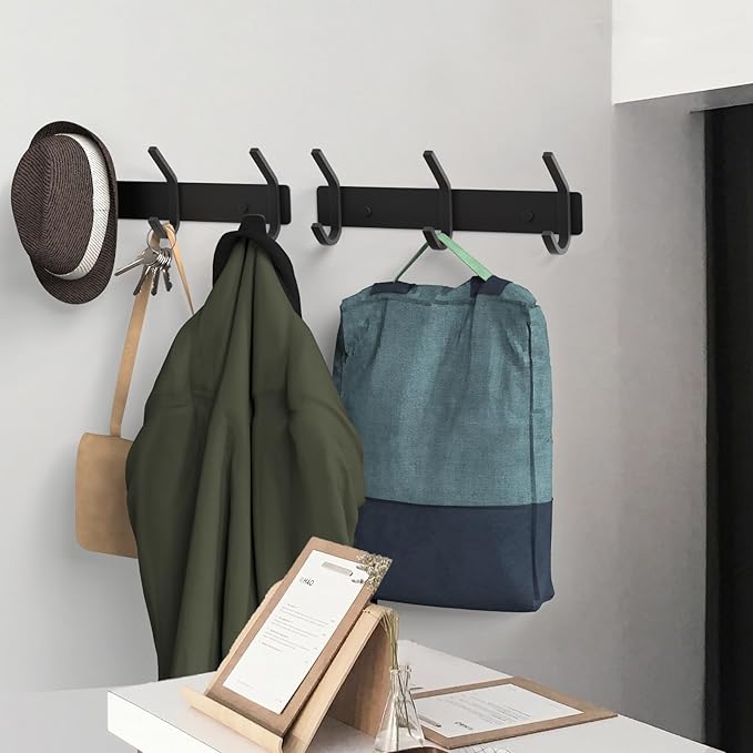 VAEHOLD Coat Hooks Wall Hook for Hanging Clothes Robes Towels Hats Heavy Duty Coat Hanger Coat Rack Wall Mount with 3 Hooks - Black
