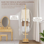 Solid Wood Coat Rack Freestanding Clothing Rack with Wheels & 2 Shelves Storage & 5 Hooks Heavy Duty Clothes Rack Wood Coat Tree Stand Hat Hanger Rack for Corner Bedroom Entryway Living Room Hotel
