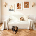 Couch Cover for Dogs, Non Slip Sofa Cover, Washable Couch Covers, 2 Cushion Sofa for Dogs Furniture Protector with Tassels Chenille Sofa Covers for Pets (Vertical Grain Beige)