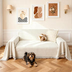Couch Cover for Dogs, Non Slip Sofa Cover, Washable Couch Covers, 2 Cushion Sofa for Dogs Furniture Protector with Tassels Chenille Sofa Covers for Pets (Vertical Grain Beige)