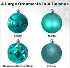 Teal Set of XL (4.0") 4PCS Christmas Balls - Christmas Tree Decoration Ornaments Shatterproof Hanging Balls for New Year Easter Valentine Holiday Decorations