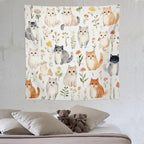 VUMIVI Cute Cat Tapestry Cartoon Pets Flowers Mushrooms Butterflies Watercolor Illustrations Tapestry Wall Hanging for Living Room Bedroom Dorm Classroom Aesthetic Decor W60xL60in