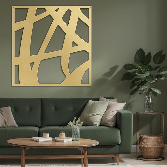 SIGNLEADER Metal Wall Art Decor Mid Century Abstract Lines Minimalist Modern Abstract Wall Sculpture Hangings Home Decoration for Living Room, Bedroom, Bathroom, Kitchen, Outdoor - 36" Gold