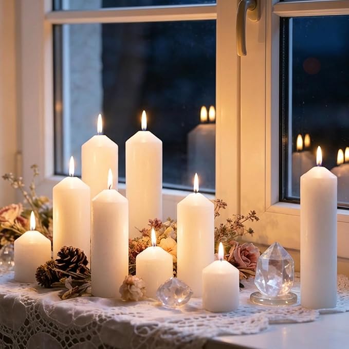Pillar Candles Bulk Set - Unscented, Smokeless, Dripless | 3 Sizes: 2x3, 2x6, 2x8 Inches | Ideal for Weddings, Christmas & Home Decor (36, White)
