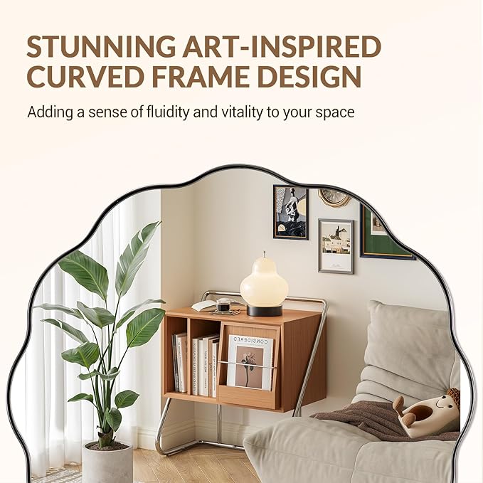 ANDY STAR Chrome Round Wall Mirror 30 inch, Polished Metal Frame Circle Bathroom Mirror in SUS304 Stainless Steel Frame, with Unique Modern Circular Wavy Design