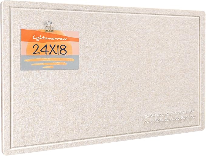 Bulletin Board, 24 x 18 inches Decorative Felt Pin Board, Vision Board Cork Board Alternative for Wall, Foldable Photo Board with 20 Pushpins - Oatmeal