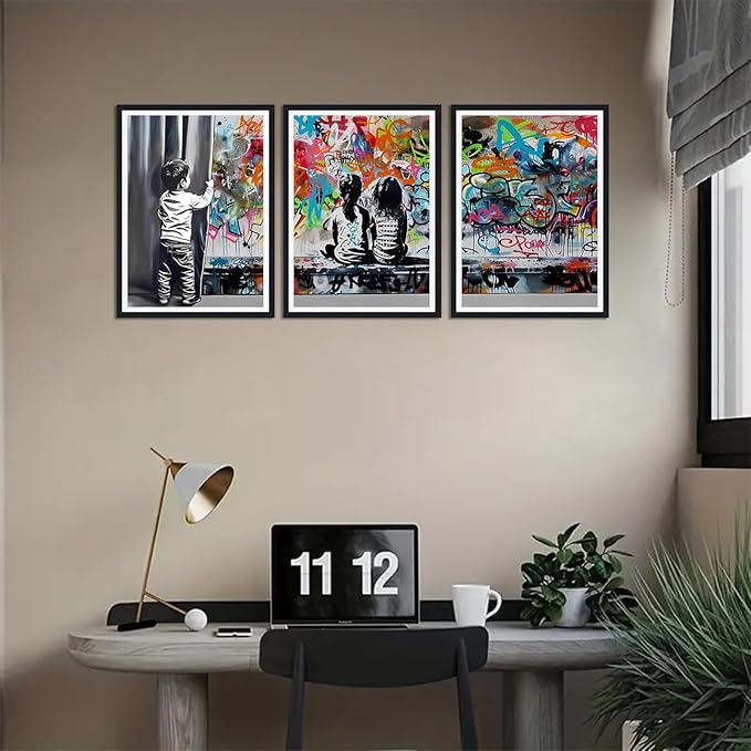 Novatique Graffiti Canvas Wall Art Colorful Street Wall Art Abstract Cool Art Painting Banksy Poster Print for Living Room Office,16" x 24" x 3pcs
