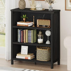 BON AUGURE Small Bookshelf, 3 Tier Black Book Shelf, Farmhouse Storage Bookcase, Short Wooden Book Cases for Small Space, Office, Bedroom, Living Room (Black Oak)