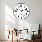 Atomic Wall Clock 12 Inch, Modern Clock Battery Operated Classic Analog Decorative for Kitchen, Living Room, Office, Bedroom, Bathroom (Silver)