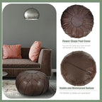 Thgonwid Round Unstuffed Pouf Cover, Leather Foot Stool Ottoman with Storage, Bean Bag Floor Chair, Multi Functional Footrest for Living Room, Bedroom or Balcony (Deep Coffee)
