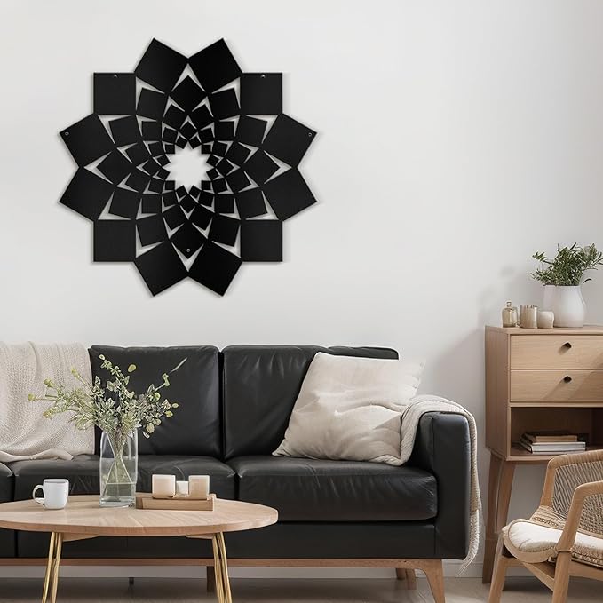 SIGNLEADER Metal Wall Art Decor Abstract Lotus Flower Minimalist Modern Abstract Wall Sculpture Hangings Home Decoration for Living Room, Bedroom, Bathroom, Kitchen, Outdoor - 30" Black