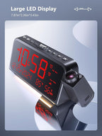 Projection Alarm Clock for Bedroom,Digital Clock with 350° Rotatable Projector,5-Level Dimmer,Dual Alarm with Weekday/Weekend Mode,Adjustable Volume,Temp,Humidity,Calendar,Snooze,12/24H,Night Light