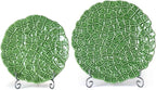 KAMMAK Ceramic Decorative Plate Set of 2, Porcelain Plates for Kitchen Dining Room Wine Cabinet Home Decor, Vintage Collector Plates with 2 Display Stand, Green Flowers (8-inch + 10-inch)
