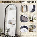 71''x30'' Full Length Mirror with Stand, Large Arched Floor Mirror for Bedroom, Living Room or Closet, Wall-Mounted or Freestanding, Black Aluminum Alloy Frame