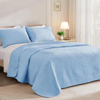 Exclusivo Mezcla Twin Quilt Bedding Set, Lightweight Sky Blue Quilts Twin Size for All Seasons, Soft Microfiber Bedspreads Coverlets Bed Cover with Leaf Pattern, 2 Piece