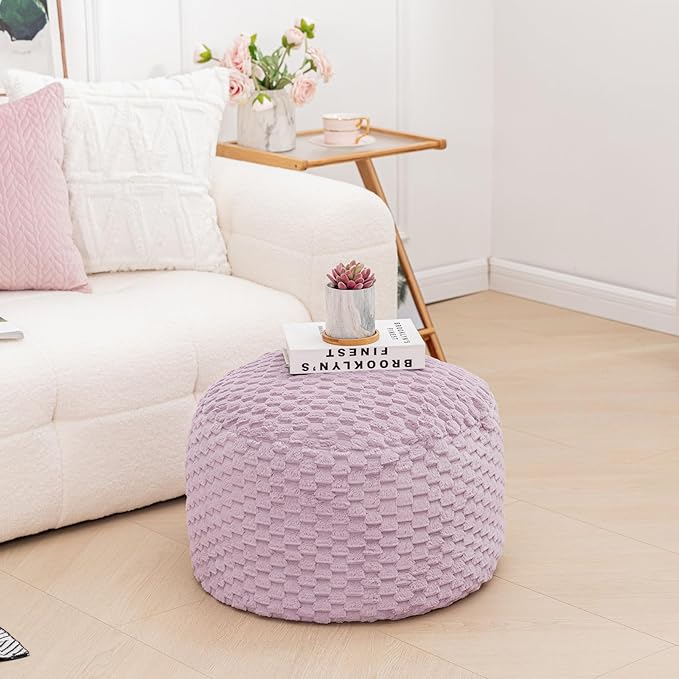 Asuprui Pouf Ottoman Unstuffed Floor Pouf Ottoman Foot Rest 20x20x12 Inches Round Poof Seat Floor Bean Bag Chair Foldable Floor Chair Storage for Living Room Bedroom Purple Pouf Cover