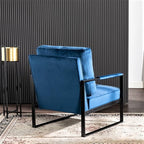 Container Furniture Classic Mid Century Modern Accent Chair with Durable Square Metal Frame, Armchair for Living Room, Bedroom, Home Office in Plush Velvet Upholstery, Blue