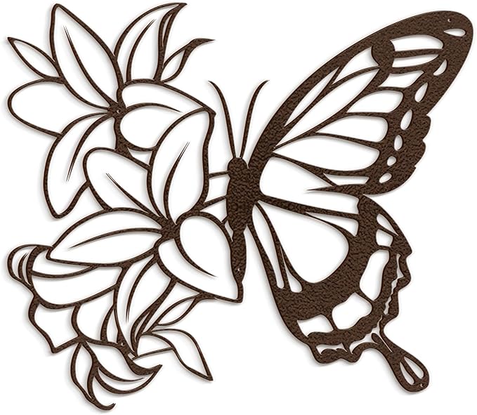 SIGNLEADER Metal Wall Art Decor Butterfly and Flowers Minimalist Modern Abstract Wall Sculpture Hangings Home Decoration for Living Room, Bedroom, Bathroom, Kitchen, Outdoor - 36" Bronze