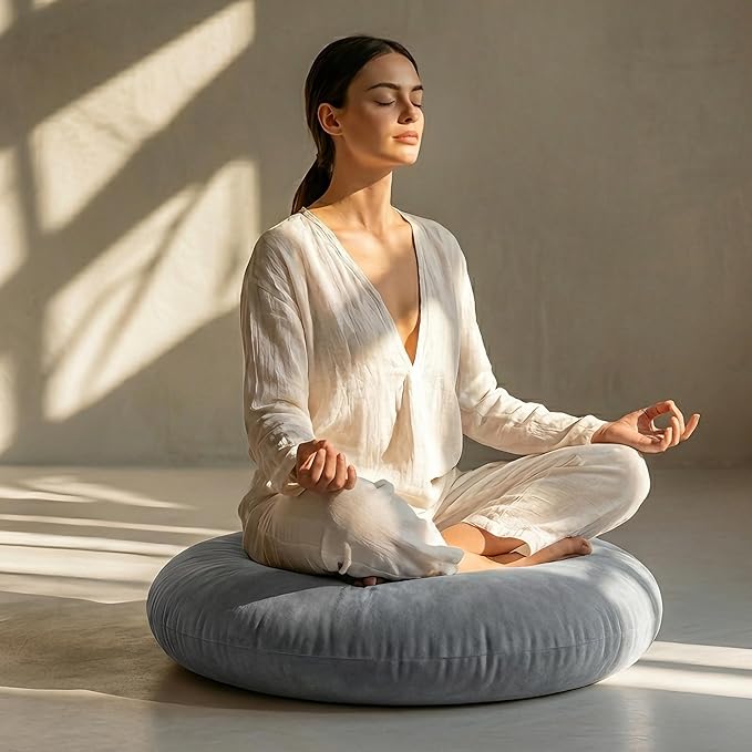 Codi Meditation Cushions Set of 2 – Large Round Floor Pillows for Adults with Removable Washable Cover, Soft and Supportive Floor Cushion for Yoga, Seating and Dog Bed, 32 inch - Grey