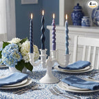 Nuanchu 4 Pcs 7.87 Inch Twisted Taper Candles Wax Unscented Smokeless Spiral Swirl Candlesticks for Wedding Holiday Dinner Party Home Decorations(Blue,Pure)