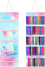 Tudomro Hanging Headband Holder for Girls Felt Hair Accessories Organizer with 60 Elastic Bands Bow Hanger for Girls Hair Bows Without Headbands(Mermaid,Bright Color)
