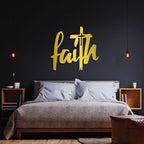 Faith Cross Metal Wall Sign, Faith Metal Wall Decor, Christian Wall Art, Spiritual Wall Decor, Religious Wall Art for Living room, Church (19"x17" | 47x43cm, Black)