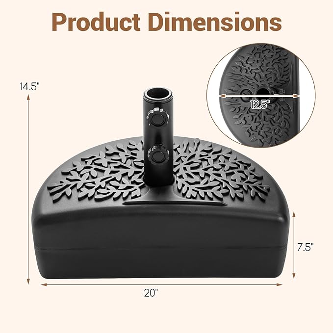 Tangkuls 55 LBS Half Round Umbrella Base, Water & Sand Fillable Heavy Duty Umbrella Weight for 1.57” & 1.91” Poles, Patio Umbrella Base for Deck Lawn Poolside, Textured (55, Pounds)