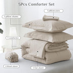 JOLLYVOGUE Twin XL Comforter Set, Ultra-Soft Bed in a Bag Twin XL Size 5 Pieces, Oeko-TEX Certified Bedding Set with Down Alternative Comforter, Sheets, Pillowcases & Shams, Oatmeal