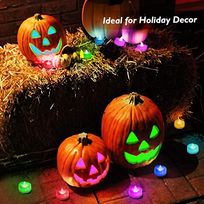 LED Candles, 24-Pack Color Changing Tea Lights Candles Battery Operated Bulk, Long-Lasting 200+ Hours Flameless Tealight Candles for Halloween Christmas Holiday Decor, 1.5'' D X 1.25'' H
