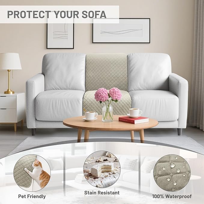 Reclining Sectional Couch Covers 100% Waterproof L Shape Recliner Couch Covers for Sofa Pets Washable Anti Slip 1 Additional Couch Cover for Reclining Couch (Additional Seat, Light Gray)