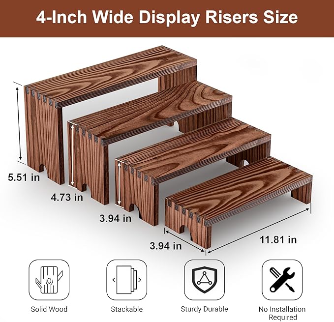 2 Set Large Wooden Tiered Riser Display Stands(4" Width),Stackable Wooden Cupcake Display Stand,Wood Risers for Decor,Dessert Table Display Set,Vendor Booth Display Items,Food Display Risers for Party,Cologne Perfume Organizer for Men Women（12" 11.2" 1...