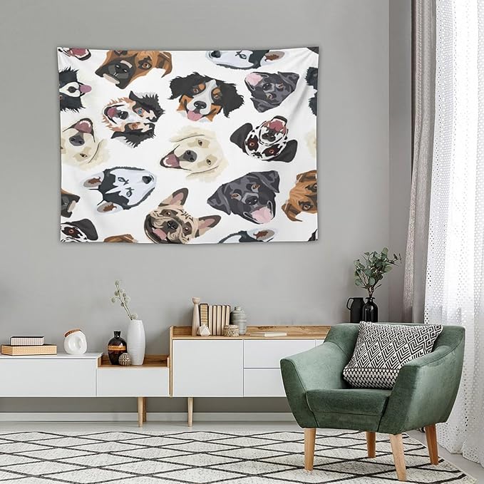 VUMIVI Dog-Head Tapestry Cartoon Pet Illustrations Cute Funny Animals Colorful Graffiti Tapestry Wall Hanging for Living Room Bedroom Dorm Classroom Aesthetic Decor W40xL30in