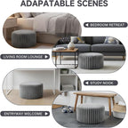 Tiita Round Stuffed Pouf Ottoman, Stripe Faux Fur Poufs with Foam Chunk Filling, Furry and Fluffy Pouf 21×21×12 inch Foot Stool Storage Ottoman,Puff Office Foot Rest for Couch Living Room, Grey