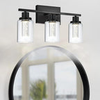 MELUCEE Bathroom Vanity Light Fixtures, 3-Light LED Bathroom Lighting Fixtures Over Mirror, 3000K-6000K Modern Black Vanity Light for Bathroom with Crystal Bubble Glass Shade, Built-in LED Chips