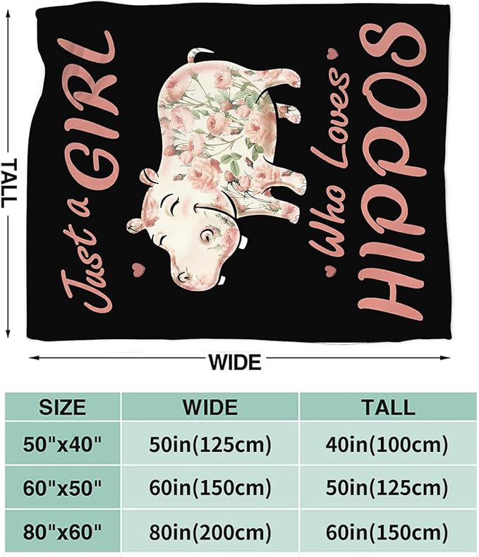 Hippo Blanket for Girls Women Just A Girl Who Loves Hippos Gifts Throw Blanket Lightweight Fuzzy Cozy Plush Flannel Fleece Blankets for Bed Decor 40"x50"
