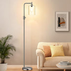 【Upgraded】Dimmable Floor Lamp for Living Room with Glass Lampshade, Brushed Nickel Modern Floor Lamp with 900LM LED Bulb Included, Bright Standing Tall Lamp for Bedroom, Office, Reading Room, Corner