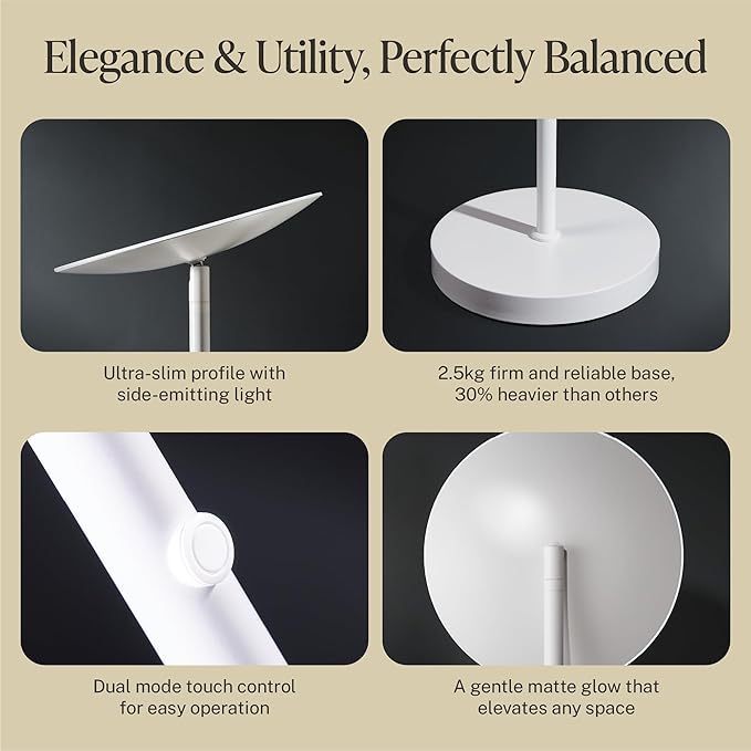 LED Torchiere Floor Lamp, 3200LM, 71" Tall Modern Torchiere Lamp in Pearl White, Stepless Dimming, Remote & Touch Control, Super Bright Light for Living Room and Bedroom, Heavy Stable Base