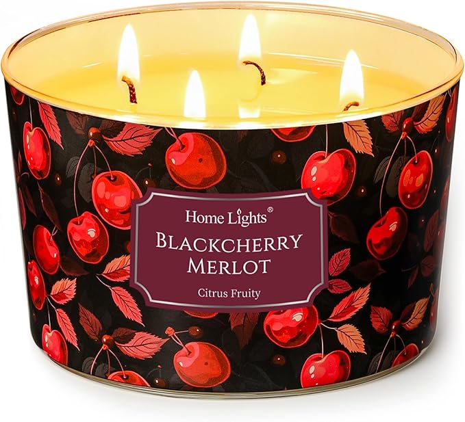 HomeLights Soy Wax Candles for Home Scented, 4-Wick Candles in Blackcherry Merlot Scented, Aromatherapy Candles Gift for Parties, Relaxing, Eclectic Mixed Styles, 18oz