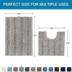 H.VERSAILTEX Bathroom Rugs Bath Rug Set 2 Piece Bathroom Contour Rug Toilet Mat Sets Non Slip Contour Bath Rug Ultra Thick Water Absorbent Striped Bath Mats Washable(20" x 32" Plus 20" x 20" U, Dove)