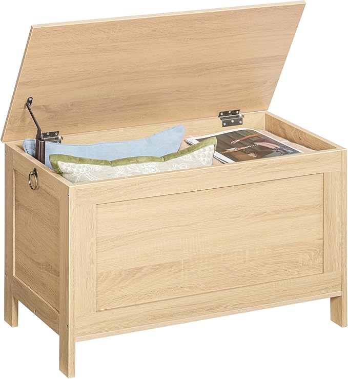 HOOBRO Toy Box, Retro Wooden Look Storage Chest with Safety Hinge, Entryway Storage Bench Supports 220 lb, 29.9 x 15.7 x 18.9 Inches Toy Chest Organizer, Easy Assembly (Natural) NL75CW01G1