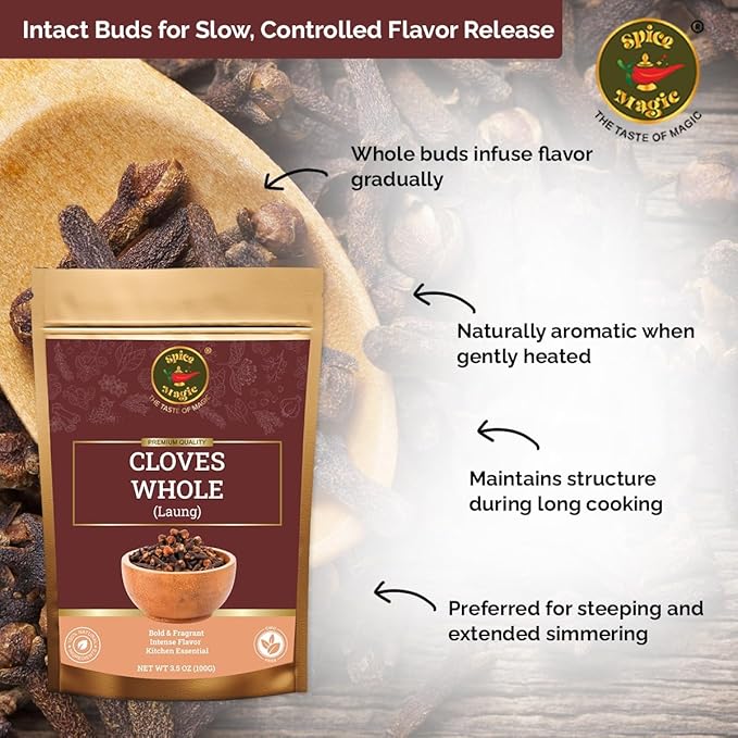 Spice Magic Cloves Whole 3.5 oz (100g) | Pure, Non-GMO, Premium Quality | Aromatic & Richly Flavored | Perfect for Cooking, Baking, Clove Tea, Pomander Balls & Potpourri.